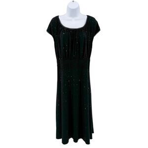 Hot Tempered Black Sparkle Sequins Midi Dress Womens 1X Short Sleeve Lace Trim